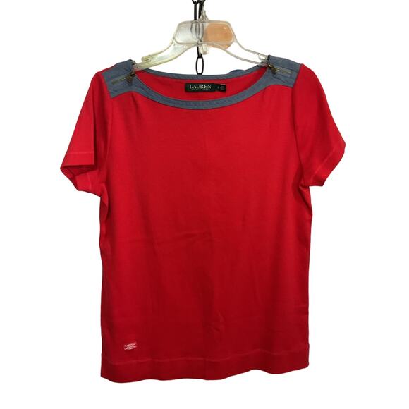 Lauren Ralph Lauren Denim Accent Top Size Large - Picture 1 of 12